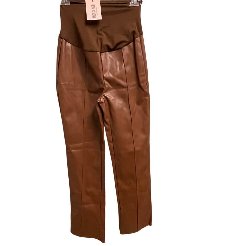 Missguided Maternity NEW Faux Leather Pants Size 4 Full Belly Panel